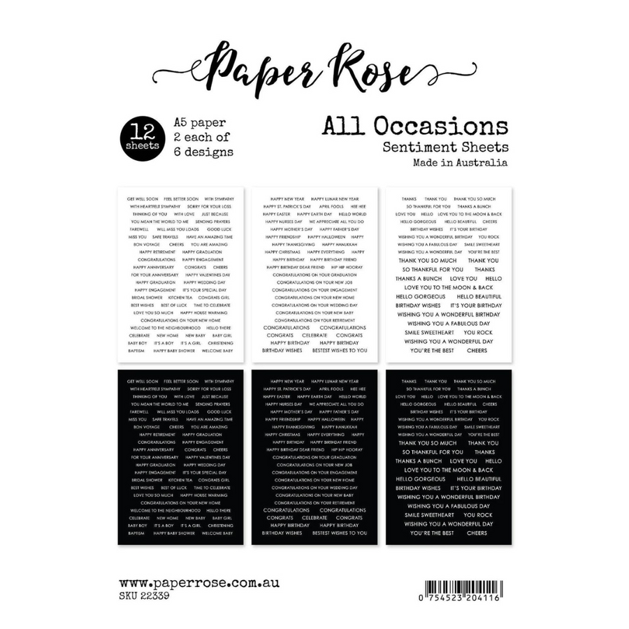 Paper Rose - All Occasions Sentiments Sheets