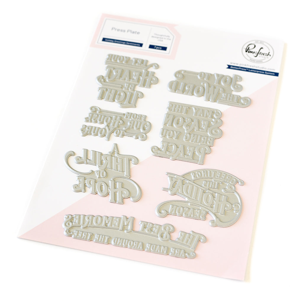 Pinkfresh Studio Holiday Greetings Sentiments Press Plate