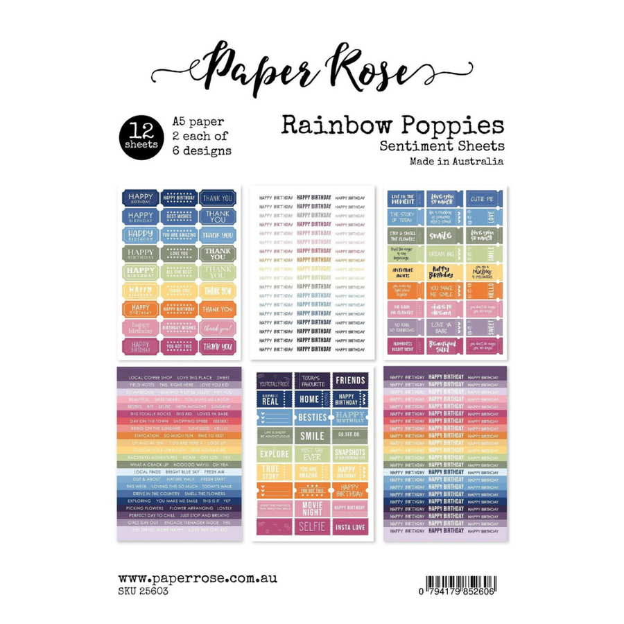 Paper Rose - Rainbow Poppies Sentiment Sheets