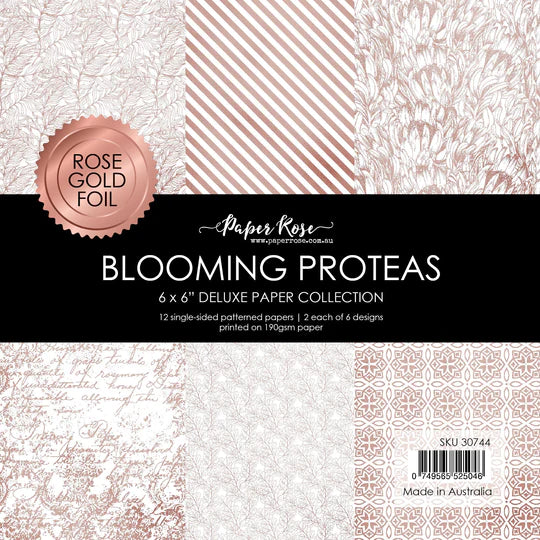 Paper Rose Studio - Blooming Proteas Rose Gold Foil 6" x 6" Deluxe Paper Collection