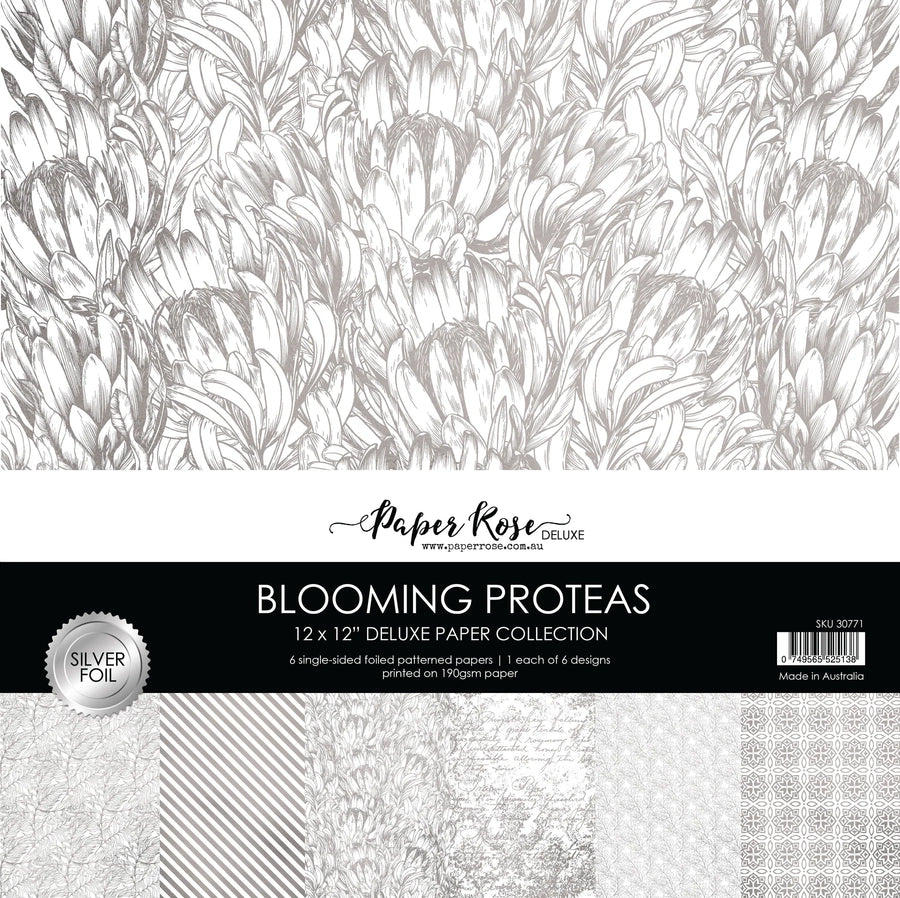 Paper Rose - Blooming Proteas Silver Foil 12" x 12" Paper Collection