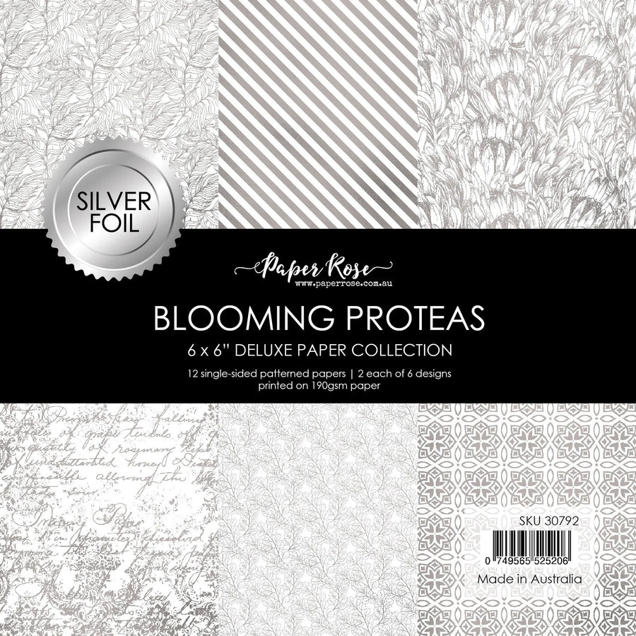 Paper Rose - Blooming Proteas Silver Foil 6" x 6" Deluxe Paper Collection