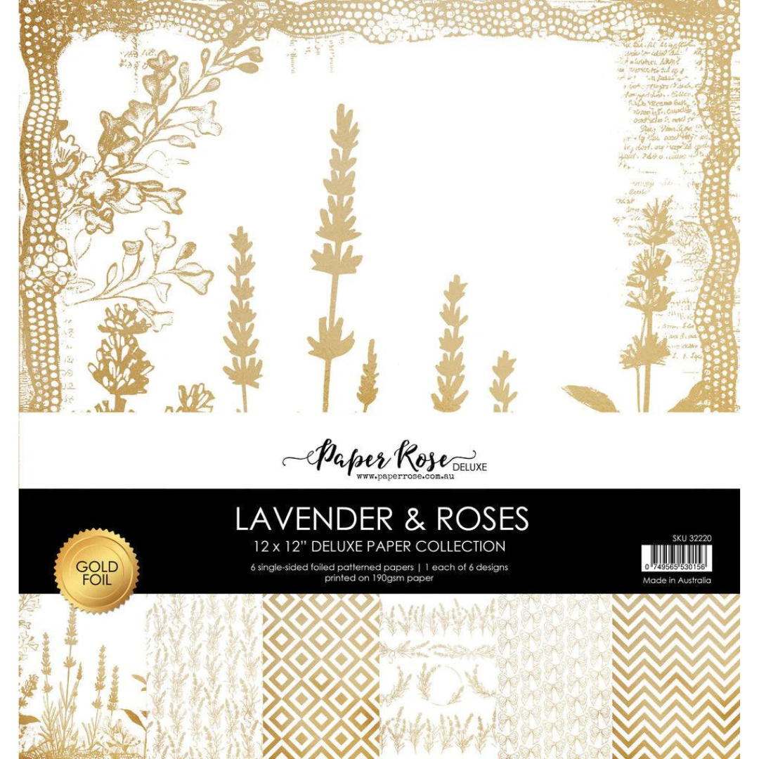 Paper Rose - Lavender & Roses - Gold Foil 12" x 12" Paper Collection