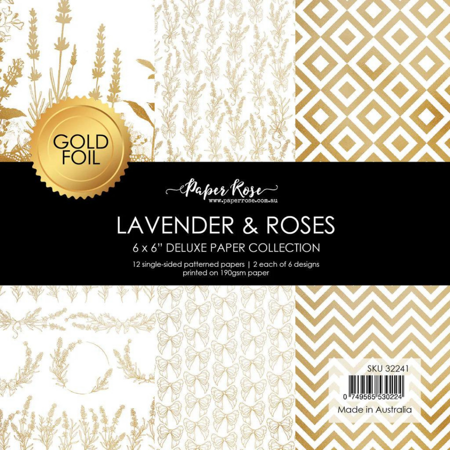 Paper Rose - Lavender & Roses - Gold Foil 6" x 6" Paper Collection