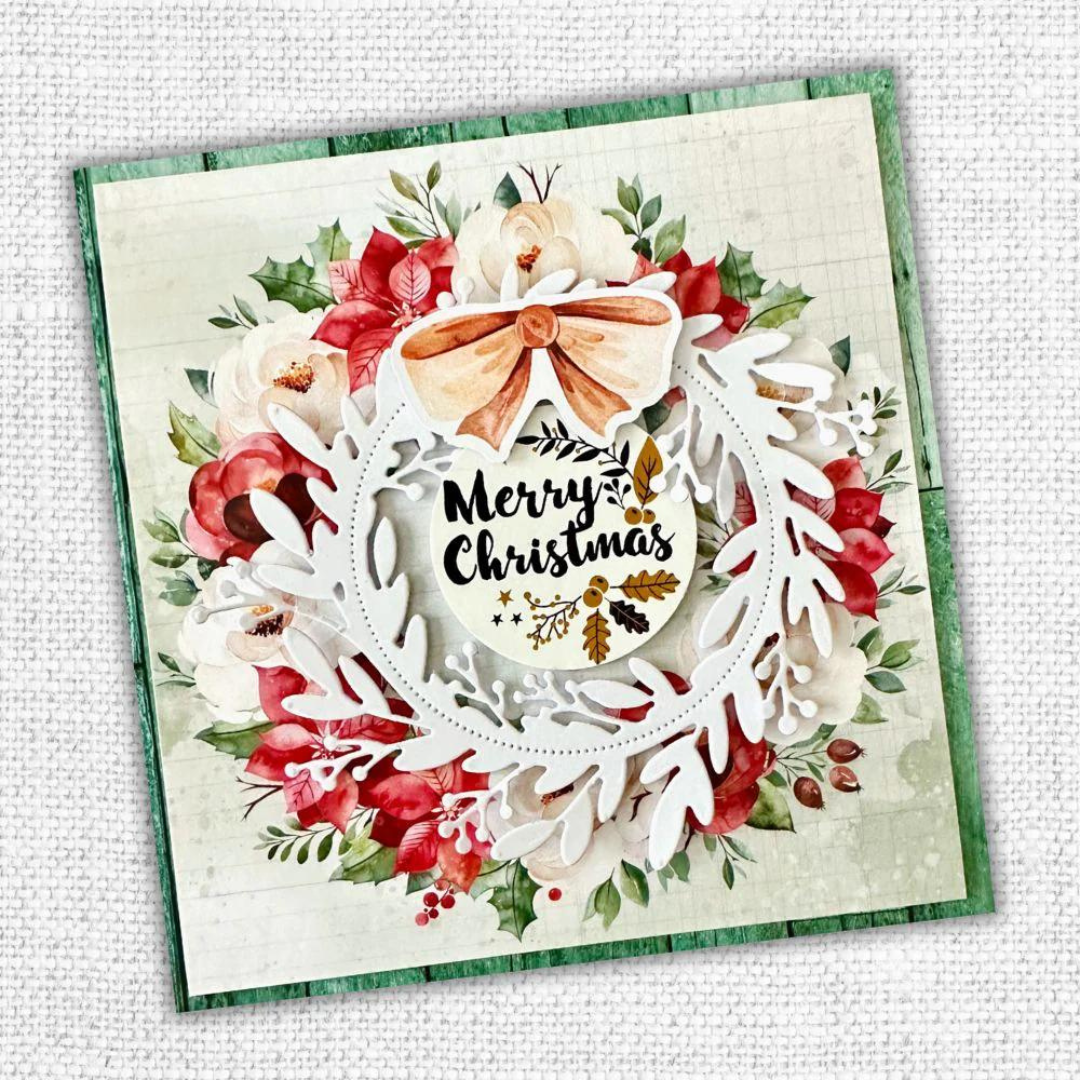 Paper Rose - Floral Holly Christmas Wreath Metal Cutting Die