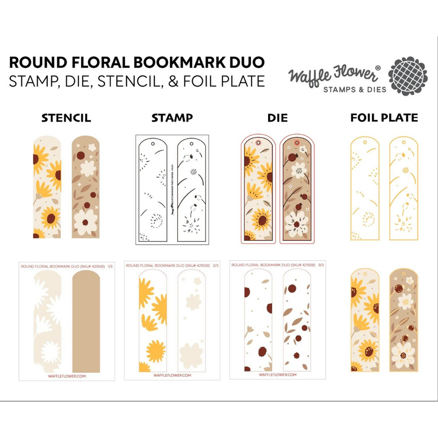 Waffle Flower - Round Floral Bookmark Duo Stamp Set