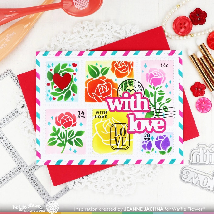 Waffle Flower - Postage Collage Love Stamp Set