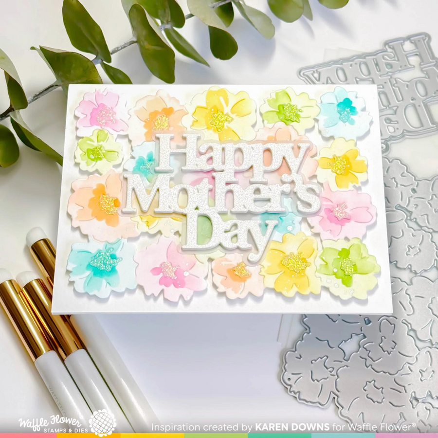 Waffle Flower - Painted Flowers Background Stencil