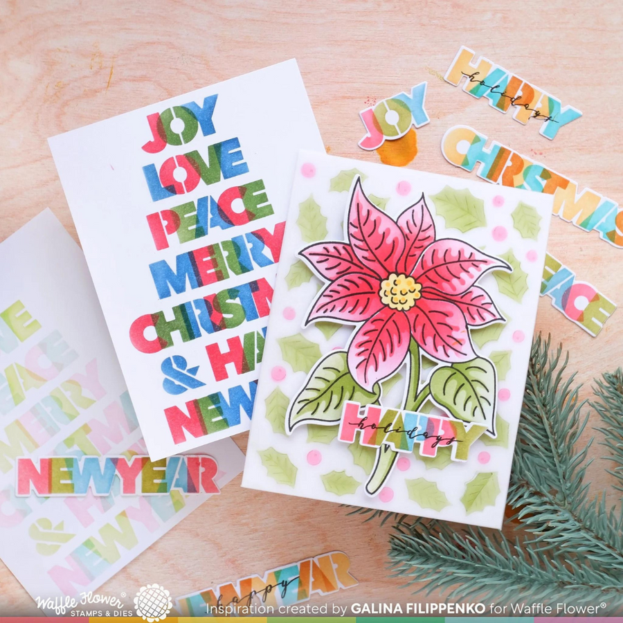 Waffle Flower - Overlapping Christmas Words Stencil Trio