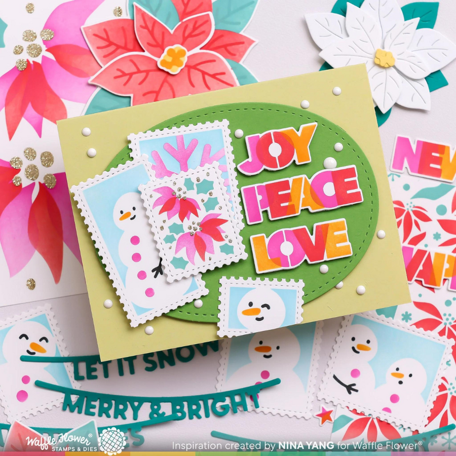 Waffle Flower - Overlapping Christmas Words Stencil Trio