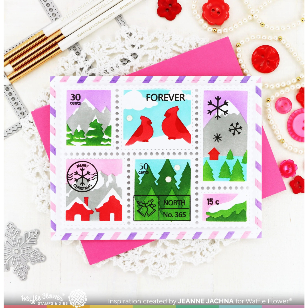 Waffle Flower - Postage Collage Snowy Stencil