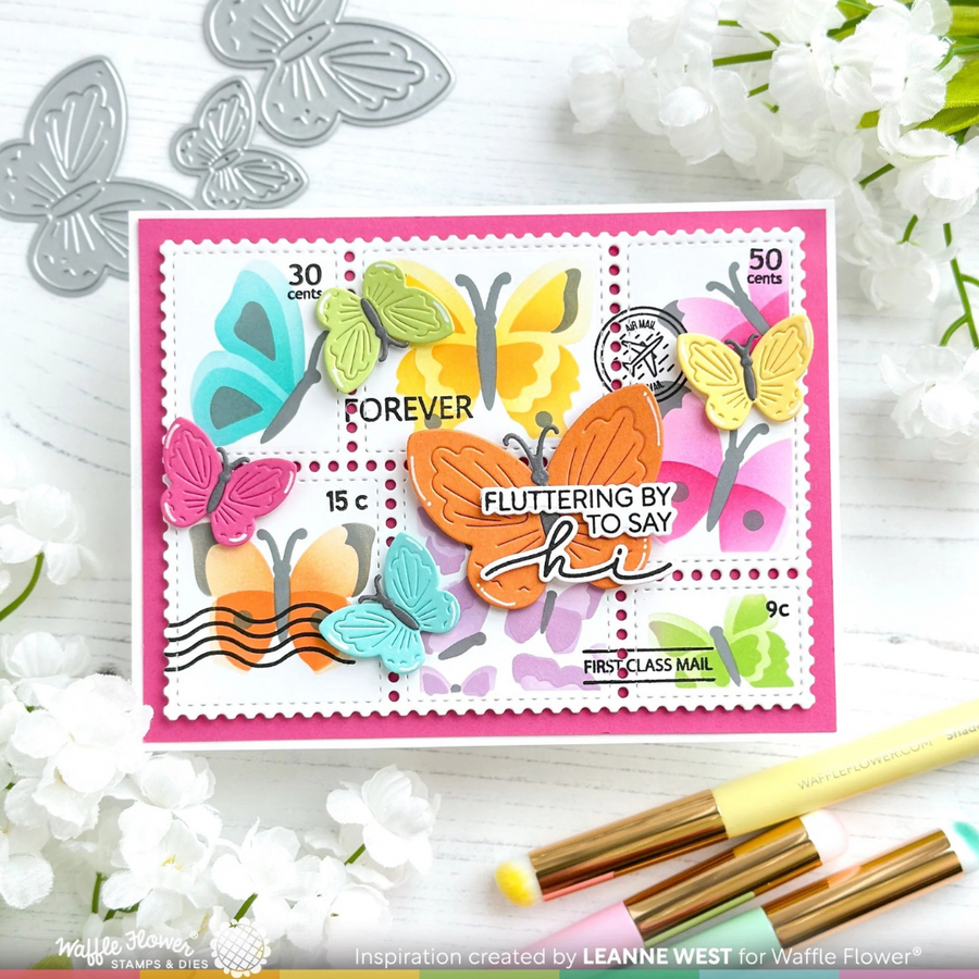 Waffle Flower - Postage Collage Butterfly Stencil