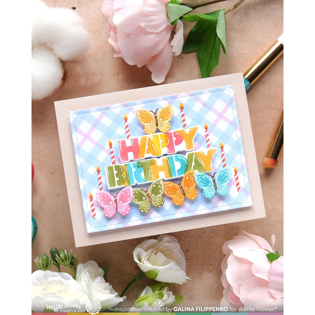 Waffle Flower - Overlapping Happy Birthday Die-n-stencil