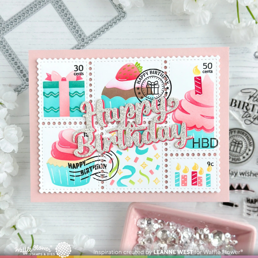 Waffle Flower - Postage Collage Cupcake Stencil