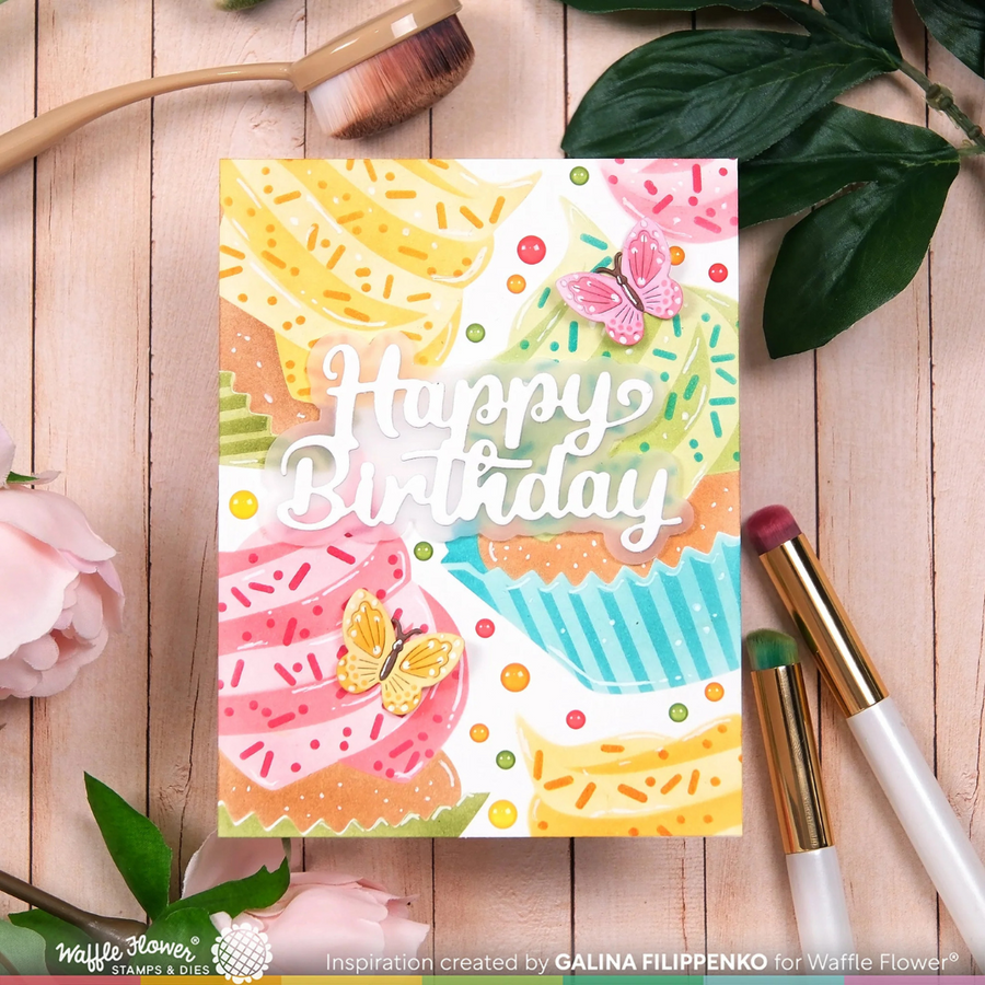 Waffle Flower - Happy Birthday Script Word Die