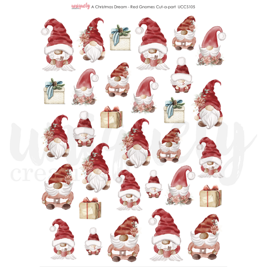 Uniquely Creative - A Christmas Dream Red Gnomes Cut-a-Part Sheet
