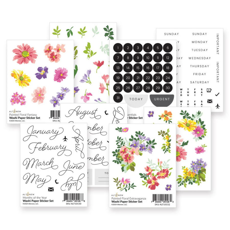 Altenew - Washi Paper Sticker Bundle(Everyday Essentials + Painted Floral Fantasy + Painted Floral Extravaganza + Months of the Year Washi Paper Sticker Set)