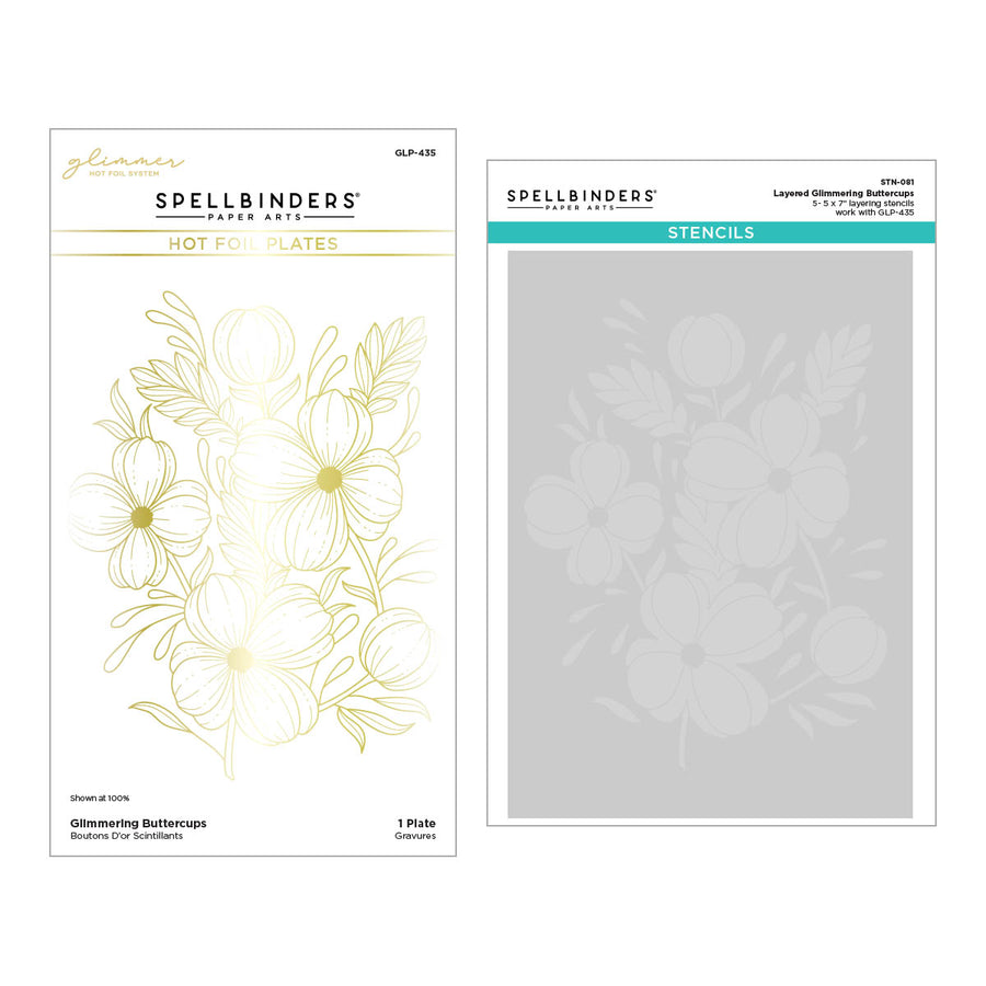 Spellbinders - Glimmering Buttercups Glimmer Plate and Stencil Bundle from the Glimmering Flowers Collection