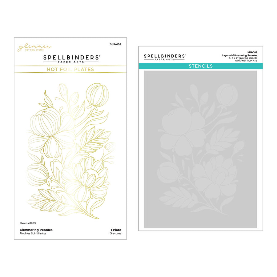 Spellbinders - Glimmering Peonies Glimmer Plate and Stencil Bundle from the Glimmering Flowers Collection