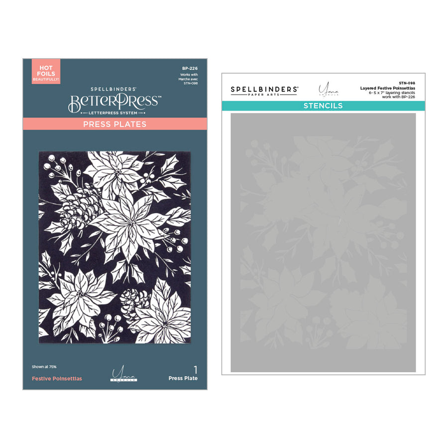 Spellbinders - Festive Poinsettias BetterPress and Stencil Bundle from the Amaryllis Christmas Collection by Yana Smakula