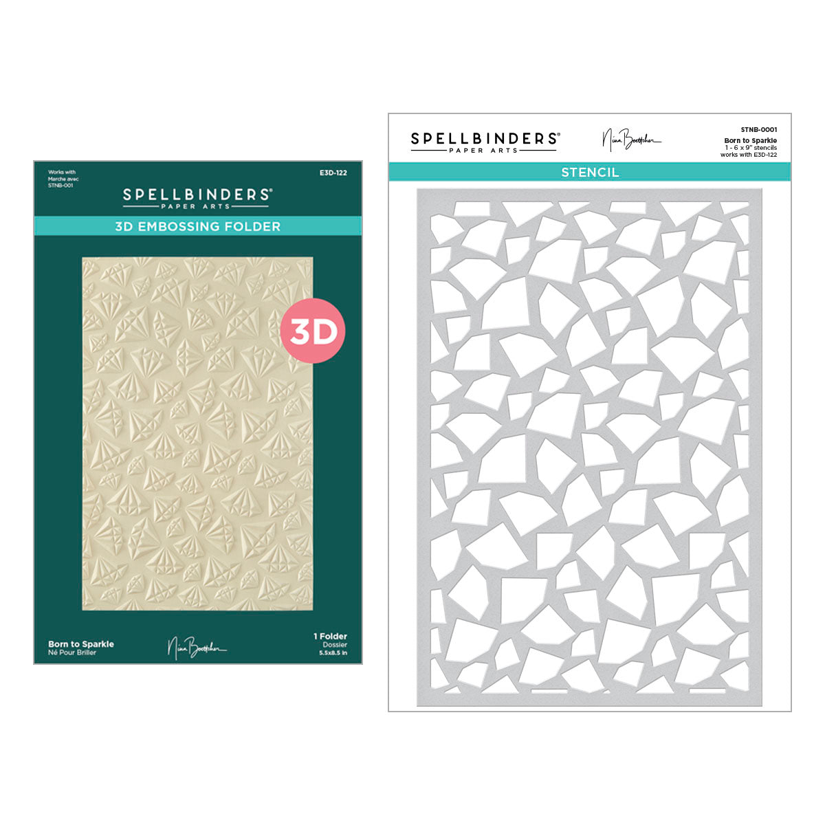 Spellbinders - Born to Sparkle 3D Embossing Folder and Stencil Bundle from the Bougie Birthday Collection by Nina Boettcher