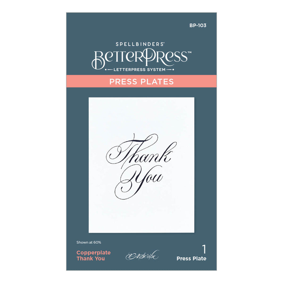 Spellbinders - Copperplate Thank You Press Plate from the Copperplate Everyday Sentiments Collection by Paul Antonio