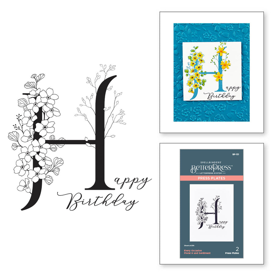 Spellbinders - Floral H and Sentiment Press Plate from the Every Occasion Floral Alphabet Collection