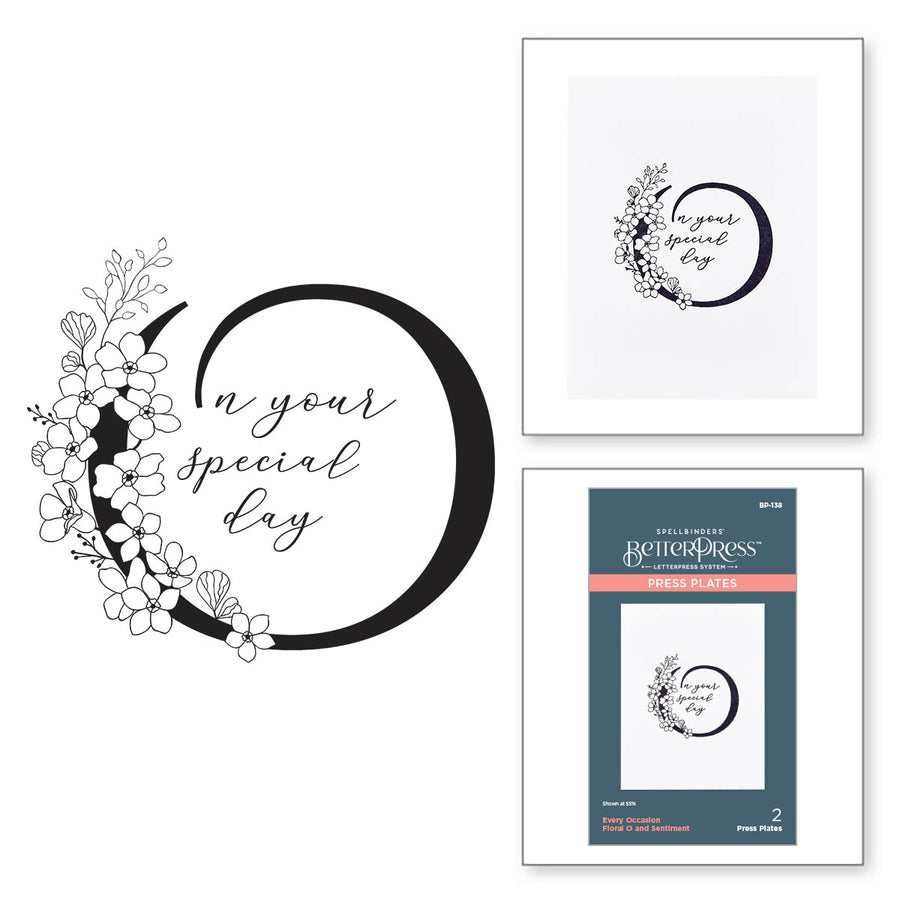 Spellbinders - Floral O and Sentiment Press Plate from the Every Occasion Floral Alphabet Collection