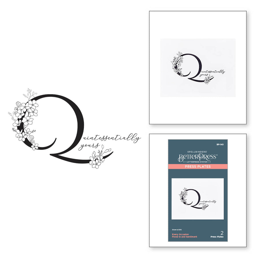 Spellbinders - Floral Q and Sentiment Press Plate from the Every Occasion Floral Alphabet Collection