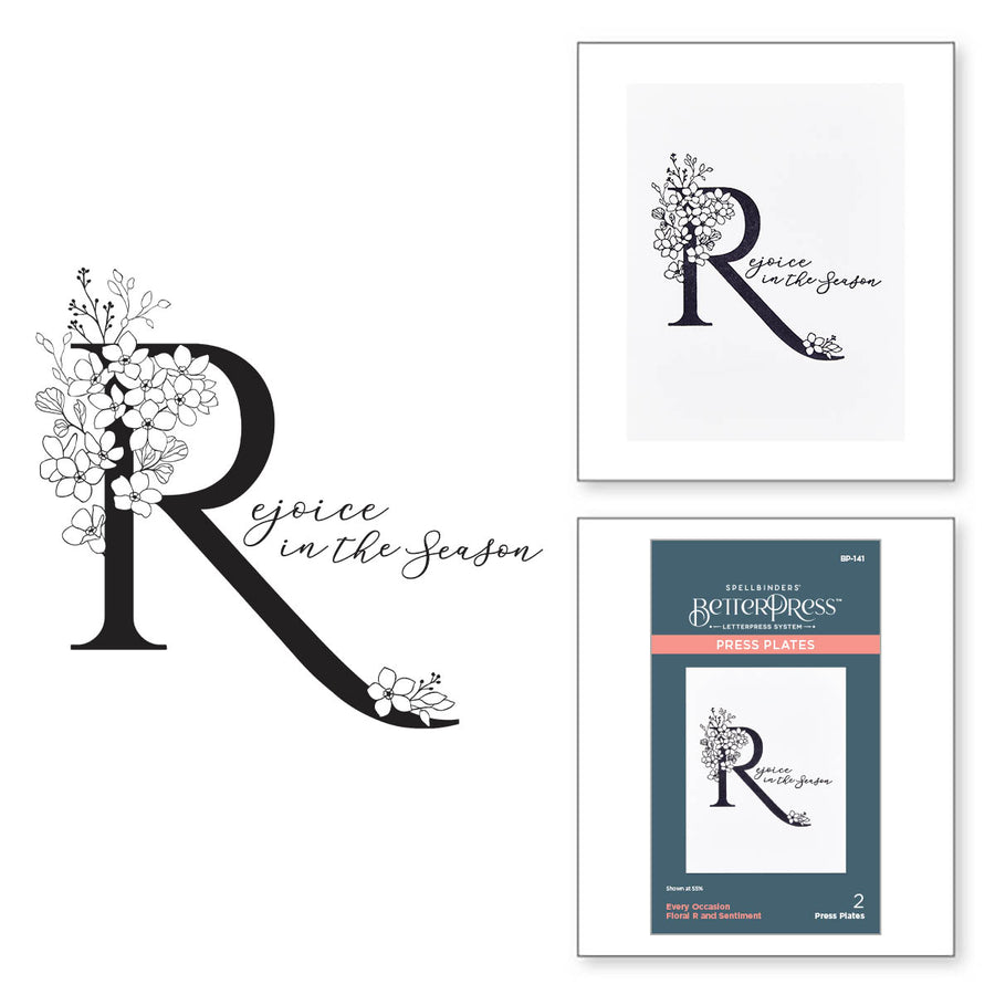 Spellbinders - Floral R and Sentiment Press Plate from the Every Occasion Floral Alphabet Collection