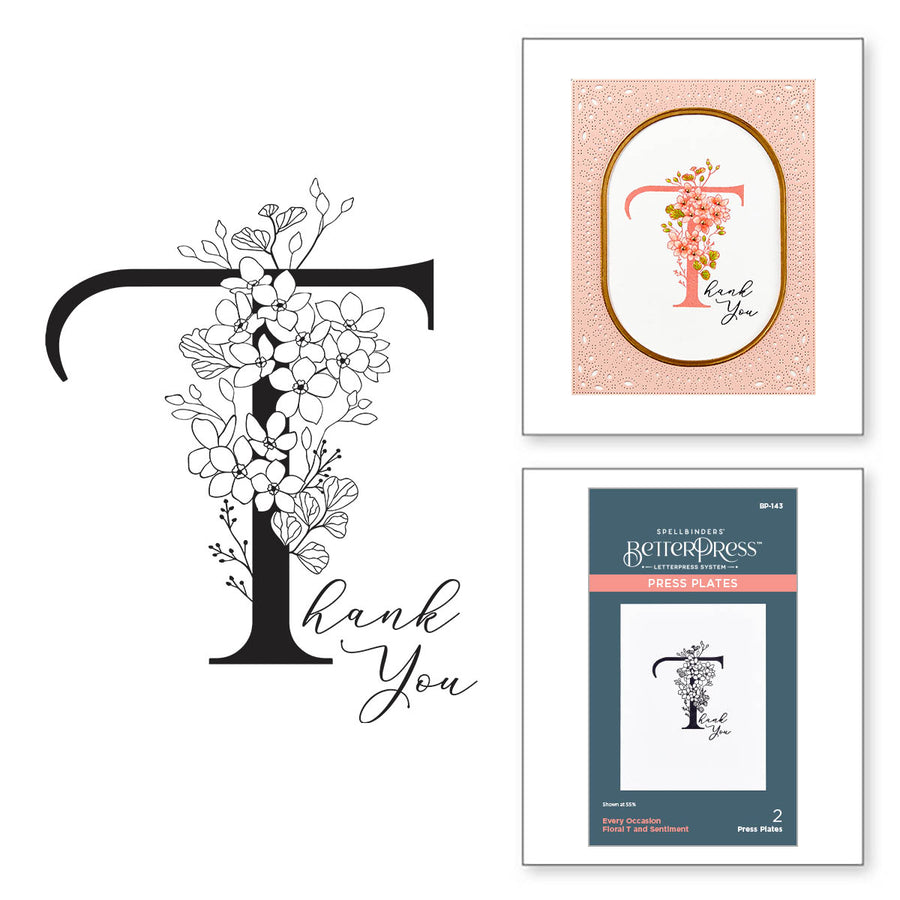 Spellbinders - Floral T and Sentiment Press Plate from the Every Occasion Floral Alphabet Collection