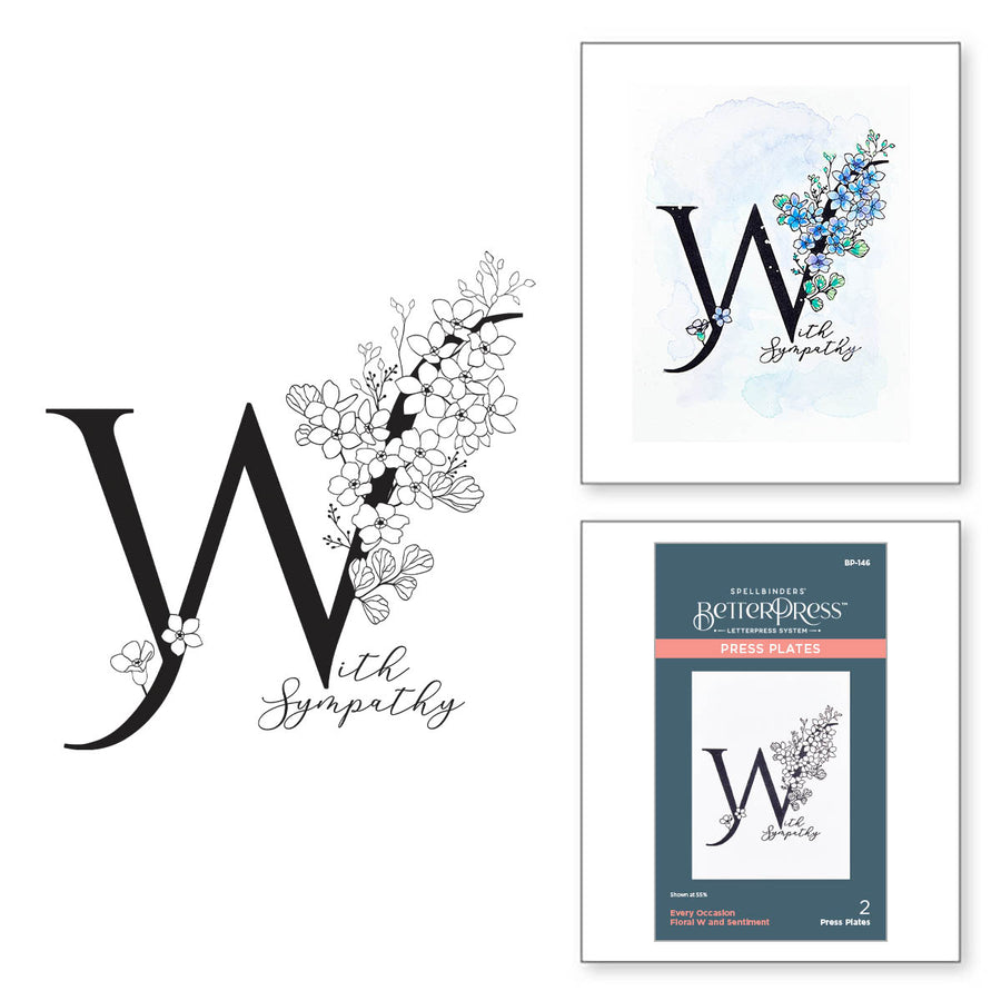 Spellbinders - Floral W and Sentiment Press Plate from the Every Occasion Floral Alphabet Collection