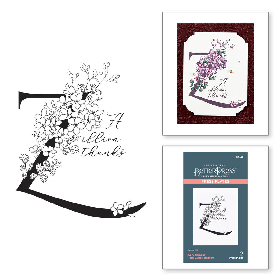 Spellbinders - Floral Z and Sentiment Press Plate from the Every Occasion Floral Alphabet Collection