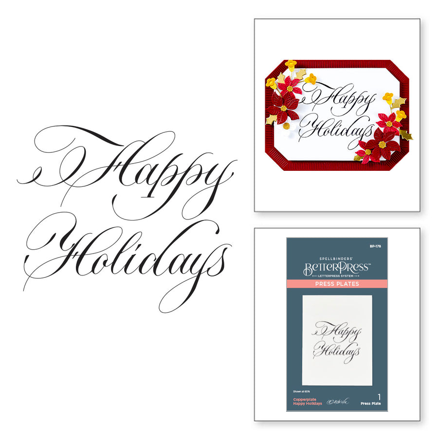 Spellbinders - Copperplate Happy Holidays Press Plate from the Copperplate Holiday Sentiments Collection by Paul Antonio