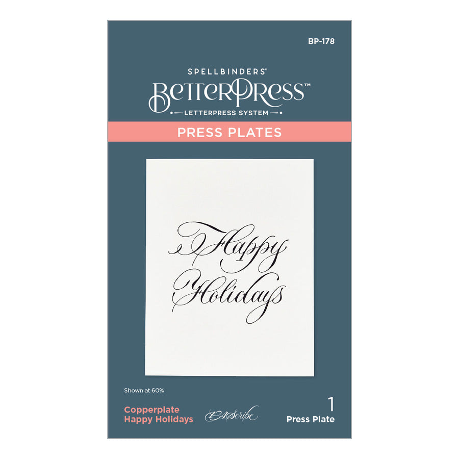 Spellbinders - Copperplate Happy Holidays Press Plate from the Copperplate Holiday Sentiments Collection by Paul Antonio