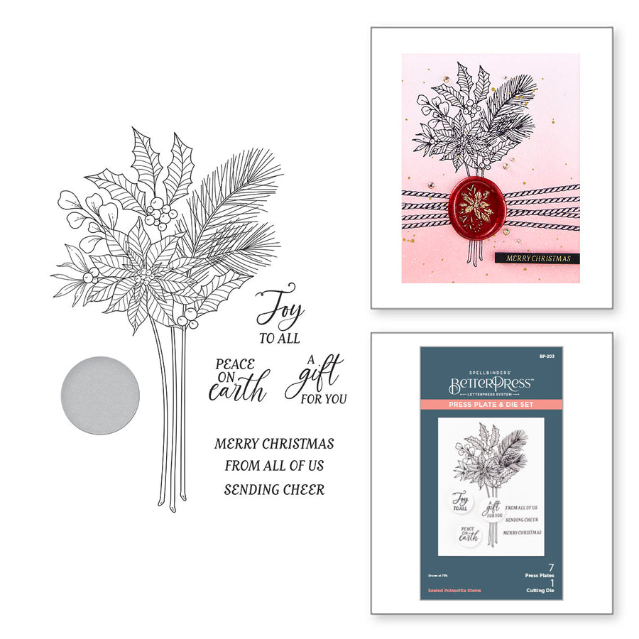 Spellbinders - Sealed Poinsettia Stems Press Plate & Die Set from the Sealed 3D Christmas Collection