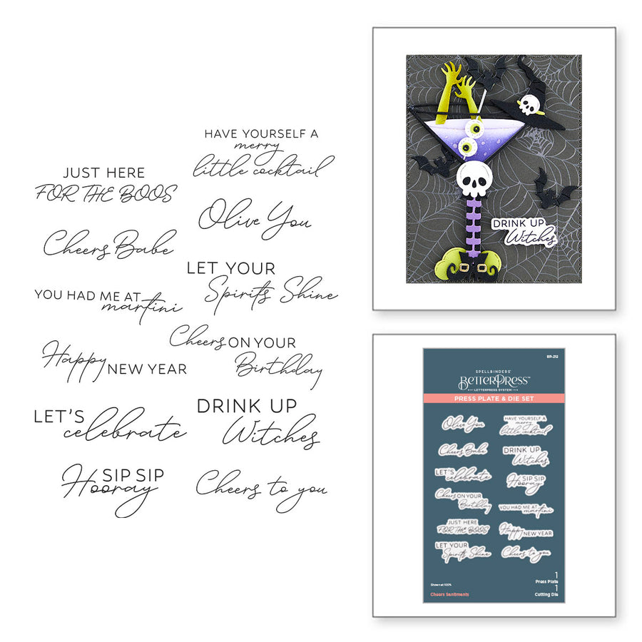 Spellbinders - Cheers Sentiments Press Plate & Die Set from the Happy Hour Collection