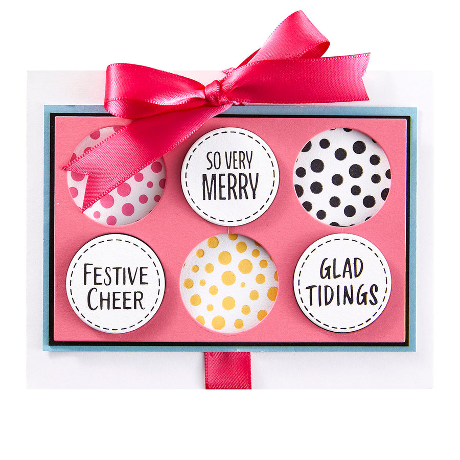 Spellbinders - Festive Circle Sentiments Press Plates & Die Set from the Essential Holiday Collection by Lisa Horton