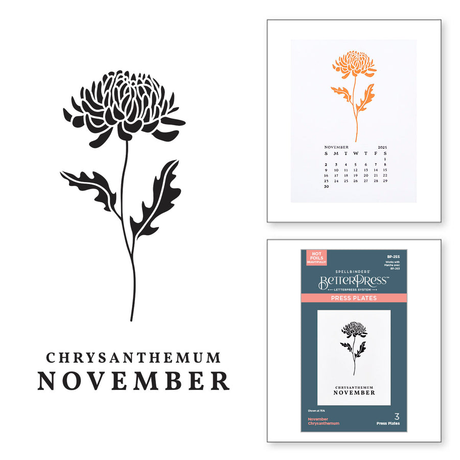 Spellbinders - November Chrysanthemum Press Plates from the Florals Through the Year Collection