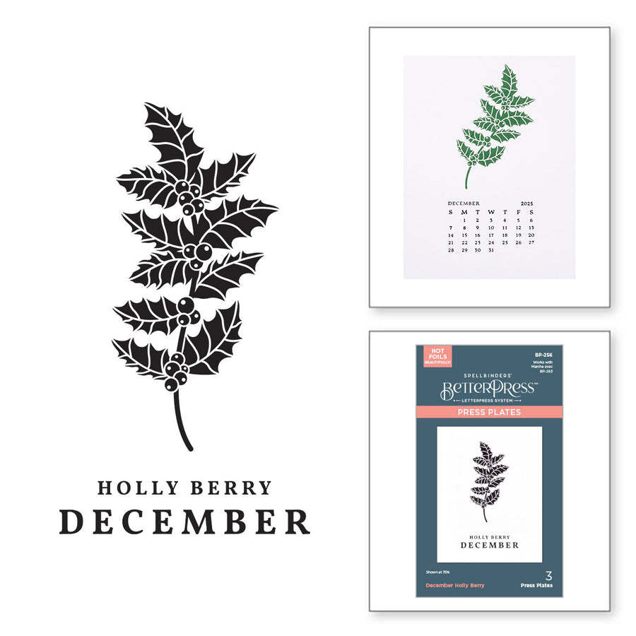 Spellbinders - December Holly Berry Press Plates from the Florals Through the Year Collection