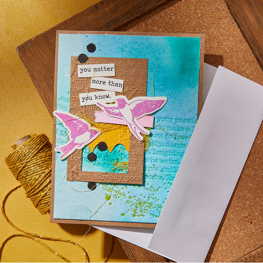 Spellbinders - Holding Your Heart Sentiments BetterPress Plates & Die Set from the Collaged Birds Collection by Dina Wakley