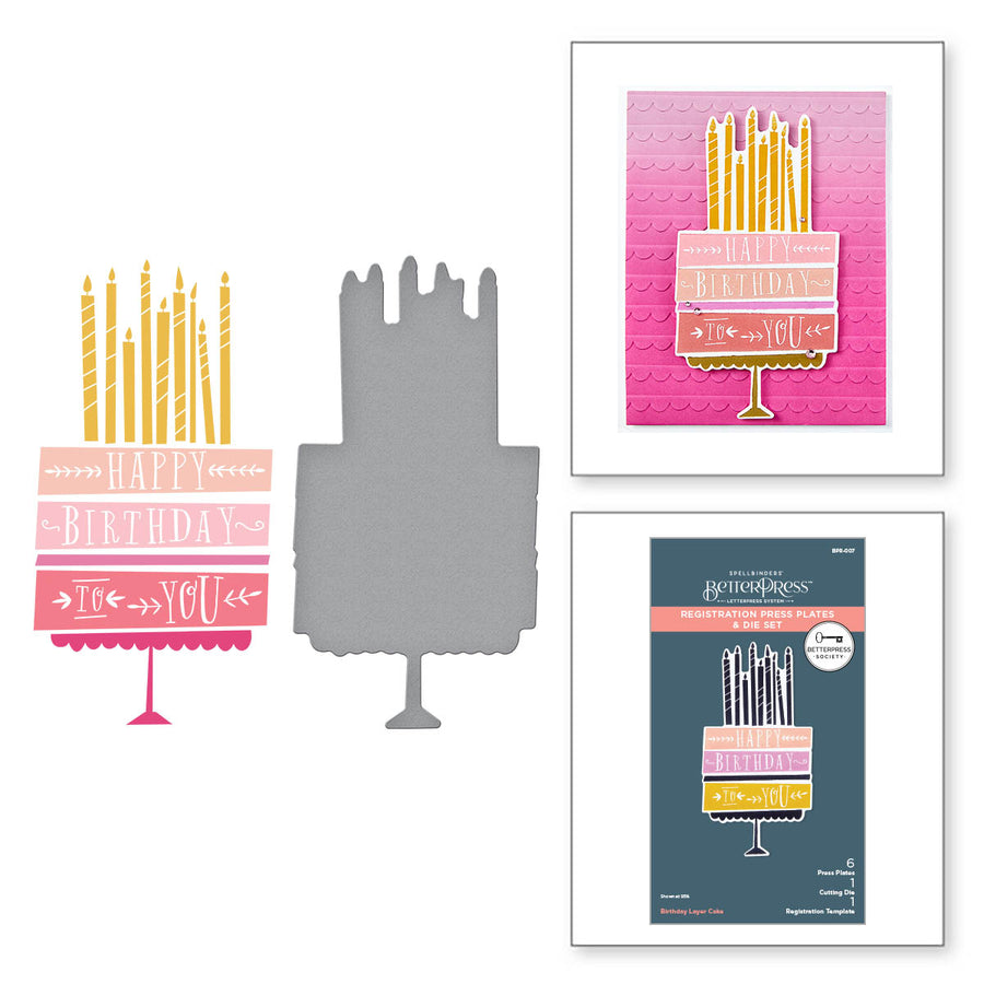 Spellbinders - BetterPress Society April 2024 (Birthday Layer Cake Registration Press Plates & Die Set)