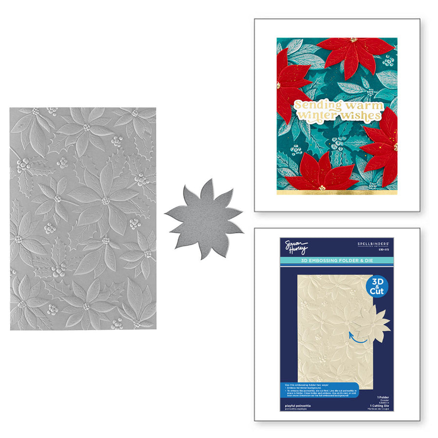 Spellbinders - Playful Poinsettia 3D Embossing Folder from the Simon's Snow Globes Collection by Simon Hurley