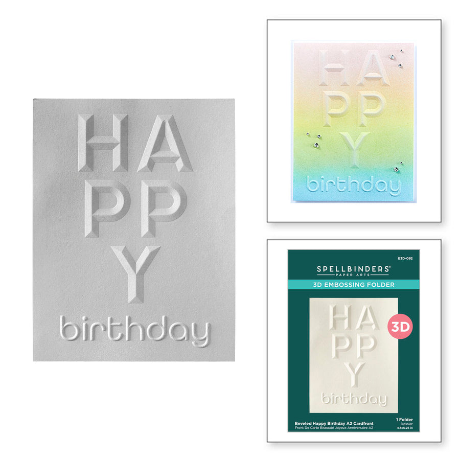 Spellbinders - Beveled Happy Birthday A2 Cardfront 3D Embossing Folder from the Beveled Sentiment A2 Cardfronts Collection