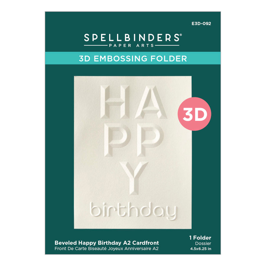 Spellbinders - Beveled Happy Birthday A2 Cardfront 3D Embossing Folder from the Beveled Sentiment A2 Cardfronts Collection