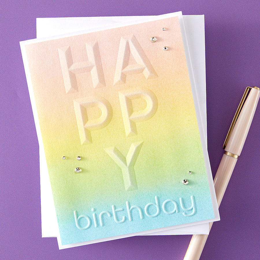 Spellbinders - Beveled Happy Birthday A2 Cardfront 3D Embossing Folder from the Beveled Sentiment A2 Cardfronts Collection