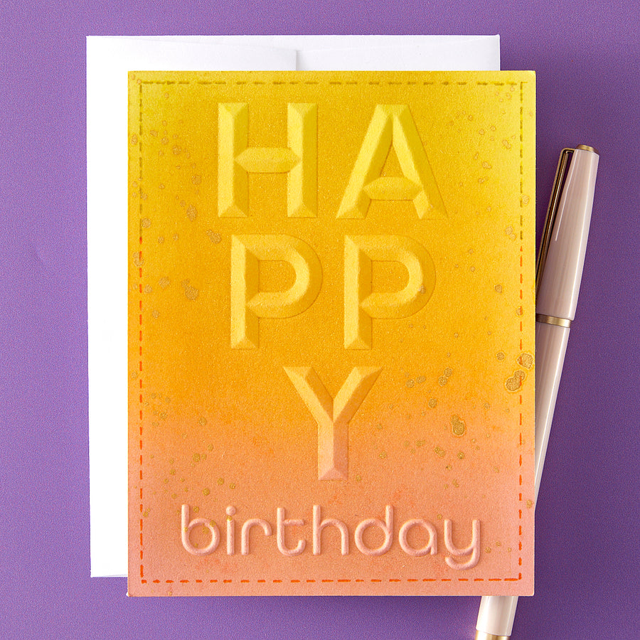 Spellbinders - Beveled Happy Birthday A2 Cardfront 3D Embossing Folder from the Beveled Sentiment A2 Cardfronts Collection