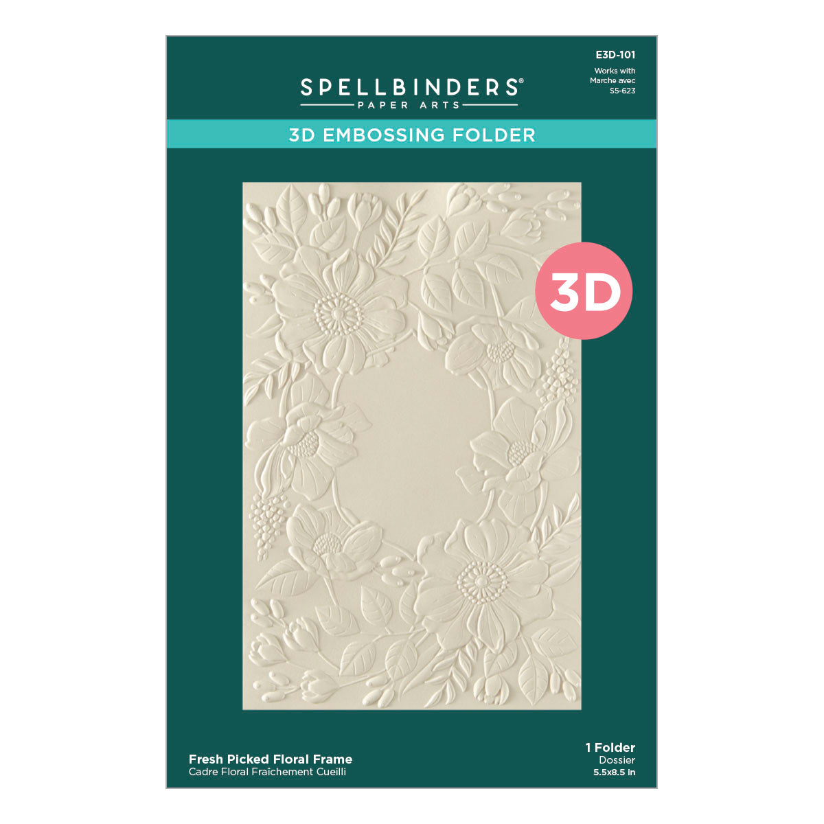 Spellbinders - Fresh Picked Floral Frame 3D Embossing Folder from the Woodland Tales Collection