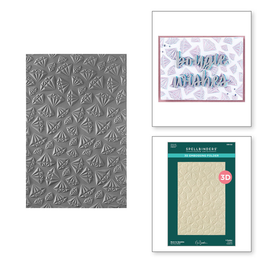 Spellbinders - Born to Sparkle 3D Embossing Folder and Stencil Bundle from the Bougie Birthday Collection by Nina Boettcher