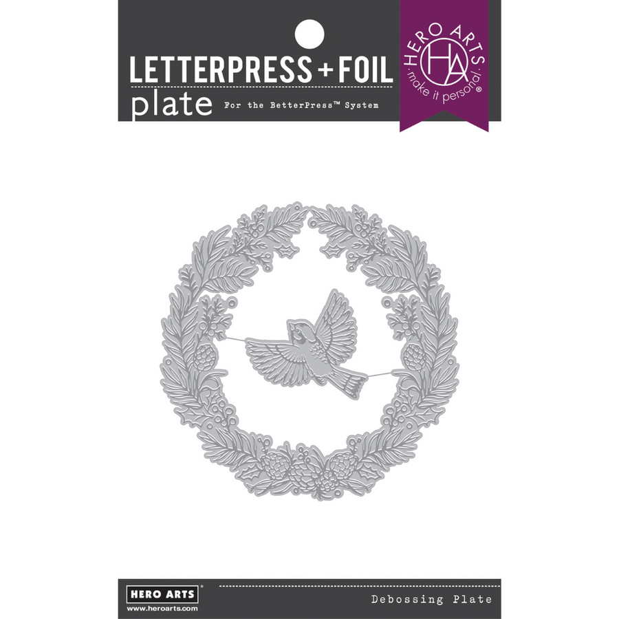 Hero Arts - Wreath & Finch Letterpress + Foil Plate (D)